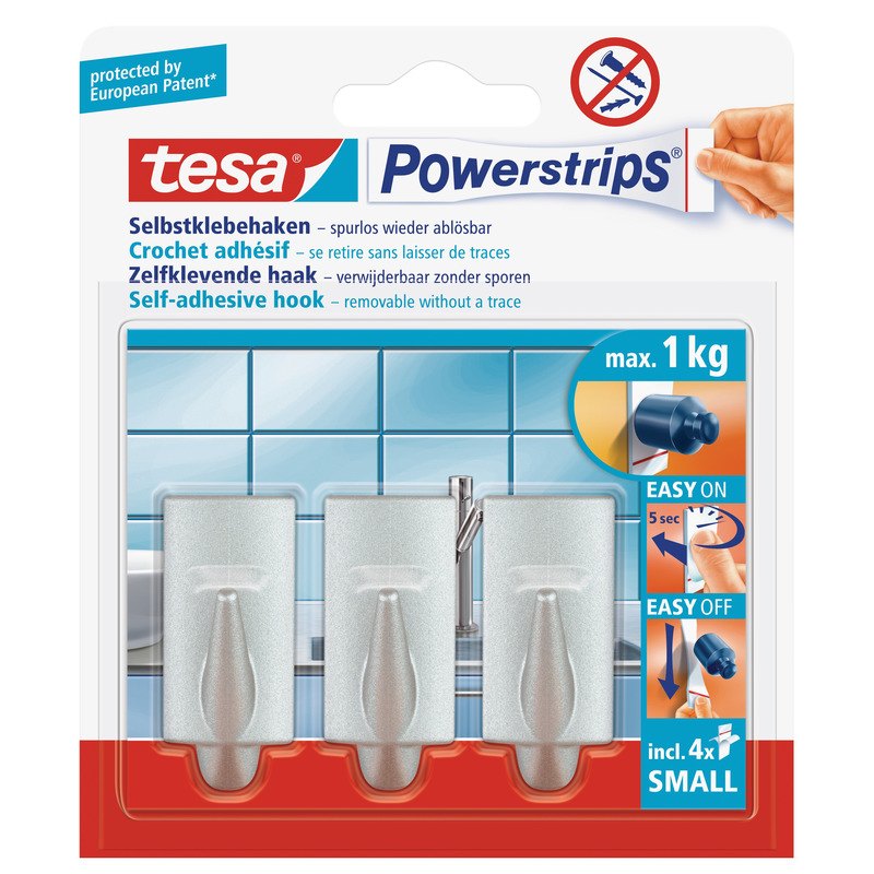9x Tesa Powerstrips haken trend chroom small klusbenodigdheden -