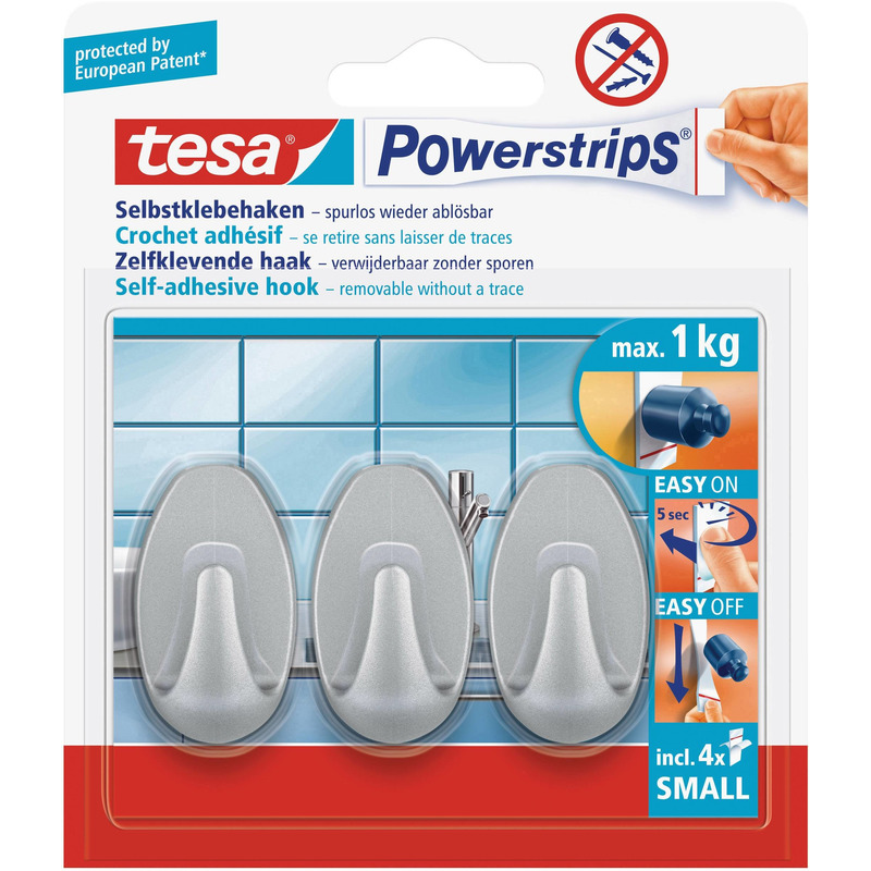 6x Tesa Powerstrips ovale haken chroom small klusbenodigdheden -