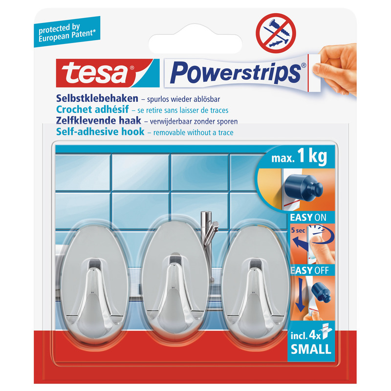 9x Tesa Powerstrips ovale haken chroom small klusbenodigdheden -