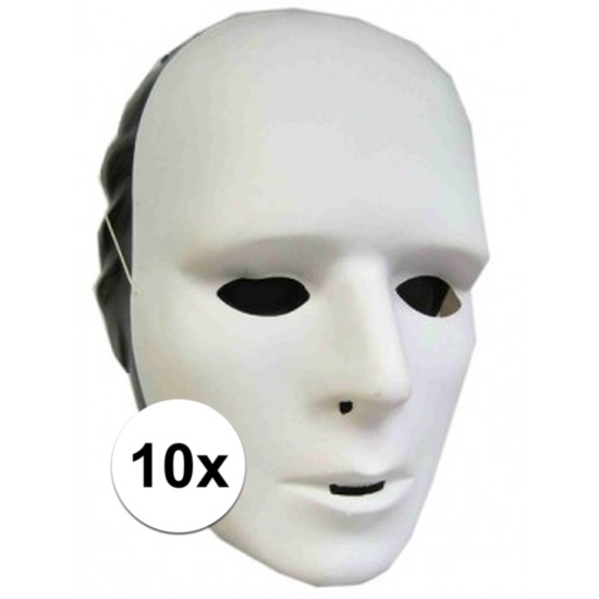 Grimeer masker - 10x - wit - van kunststof - met elastiekje - volwassenen -