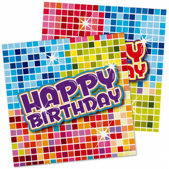 48x Happy birthday themafeest servetten 25 x 25 cm -