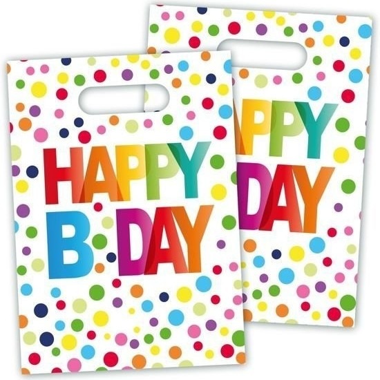 Happy B-day feestzakjes - 24x - stippen - 22 cm - uitdeelzakjes - traktatiezakjes -