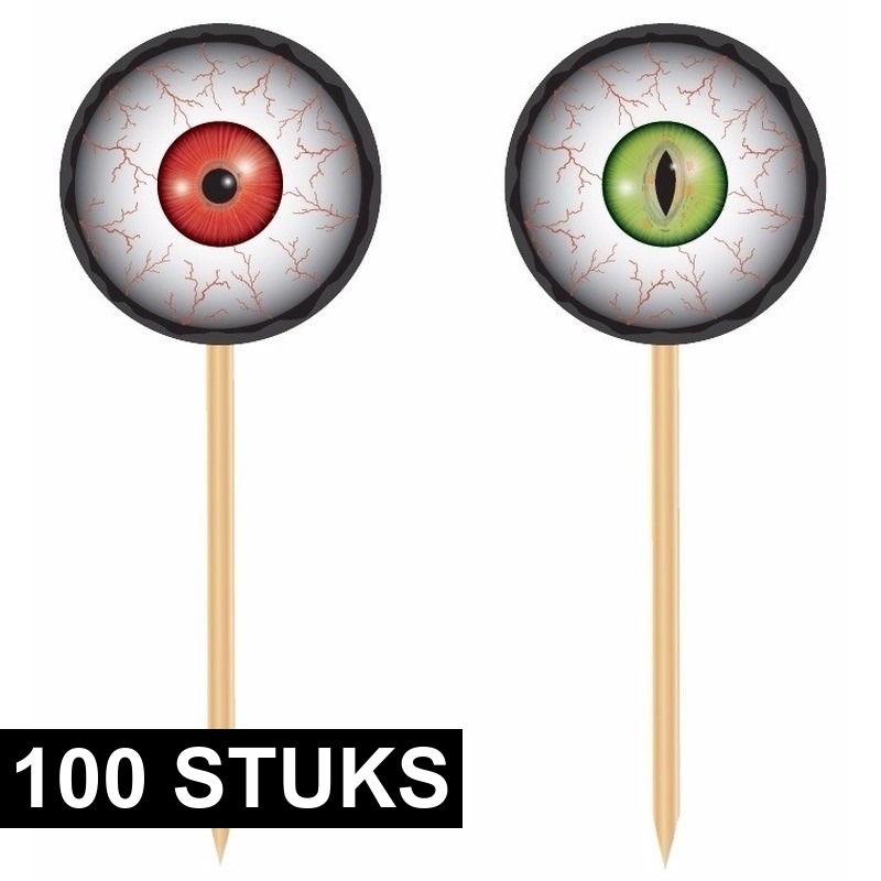 100x Horror halloween cocktailprikkers met oogbollen -