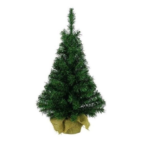 2x Kleine kerstboom in jute zak 75 cm -