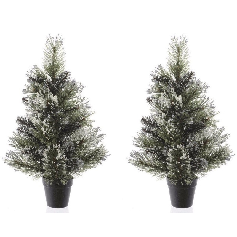 2x Besneeuwde kunst kerstbomen in pot 60 cm -