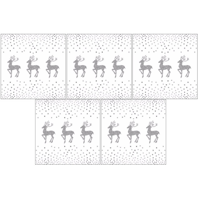 100x Kerst servetten rendier en stippen wit/zilver 33 x 33 cm -