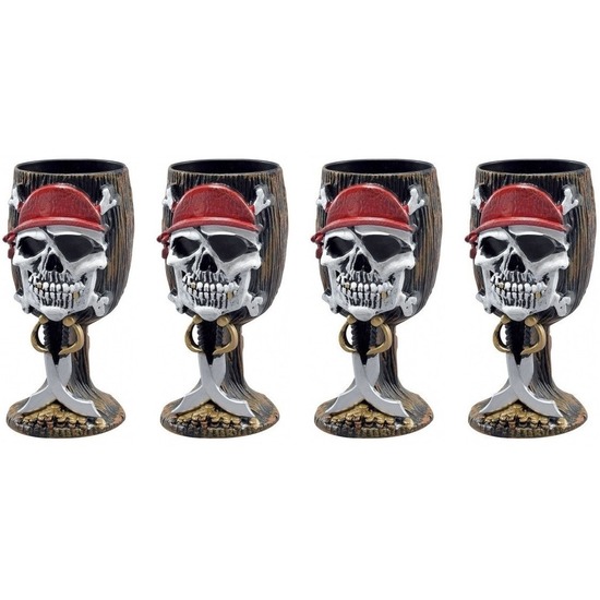 Piraten feest accessoires kelk/drinkbeker - 4x - 17 cm - Piraten thema feestje feestartikelen -