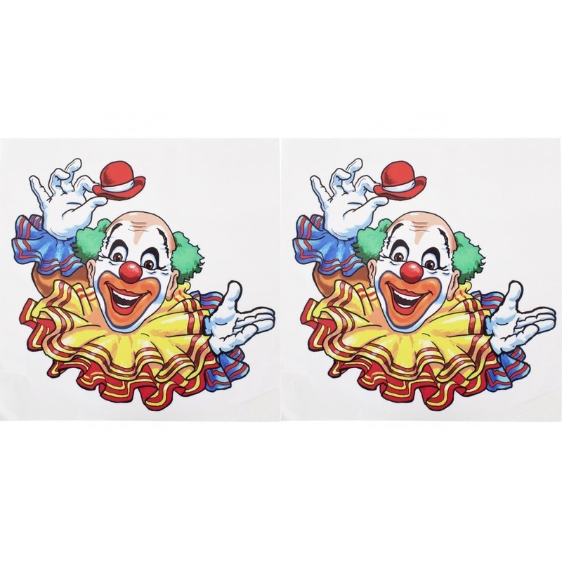 2x Raamstickers lachende clown 35 x 40 cm carnaval -