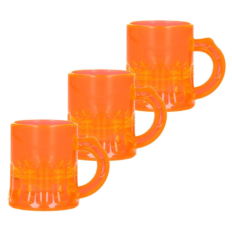 10x Shotglaasjes fluor oranje met handvat 2cl -