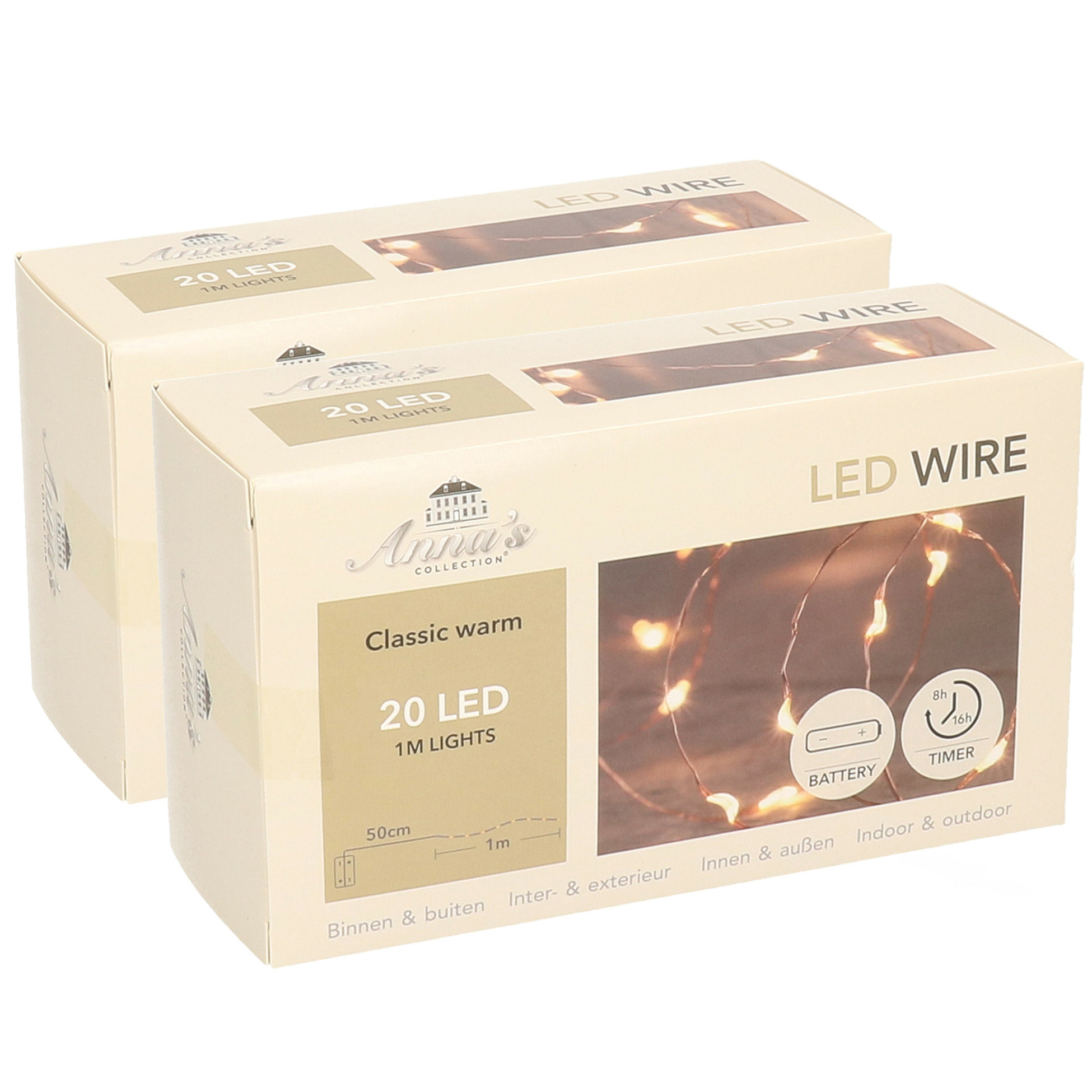 2x Koperen kerstverlichting met timer 20 LED lampjes 1 meter -