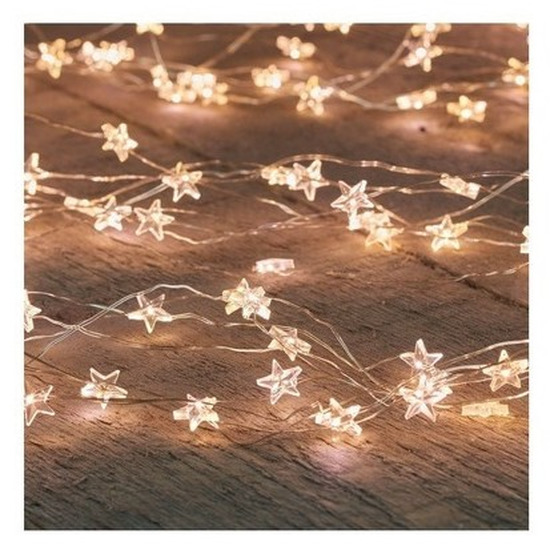 2x Zilveren sterren kerstverlichting met timer warm wit 1 m -