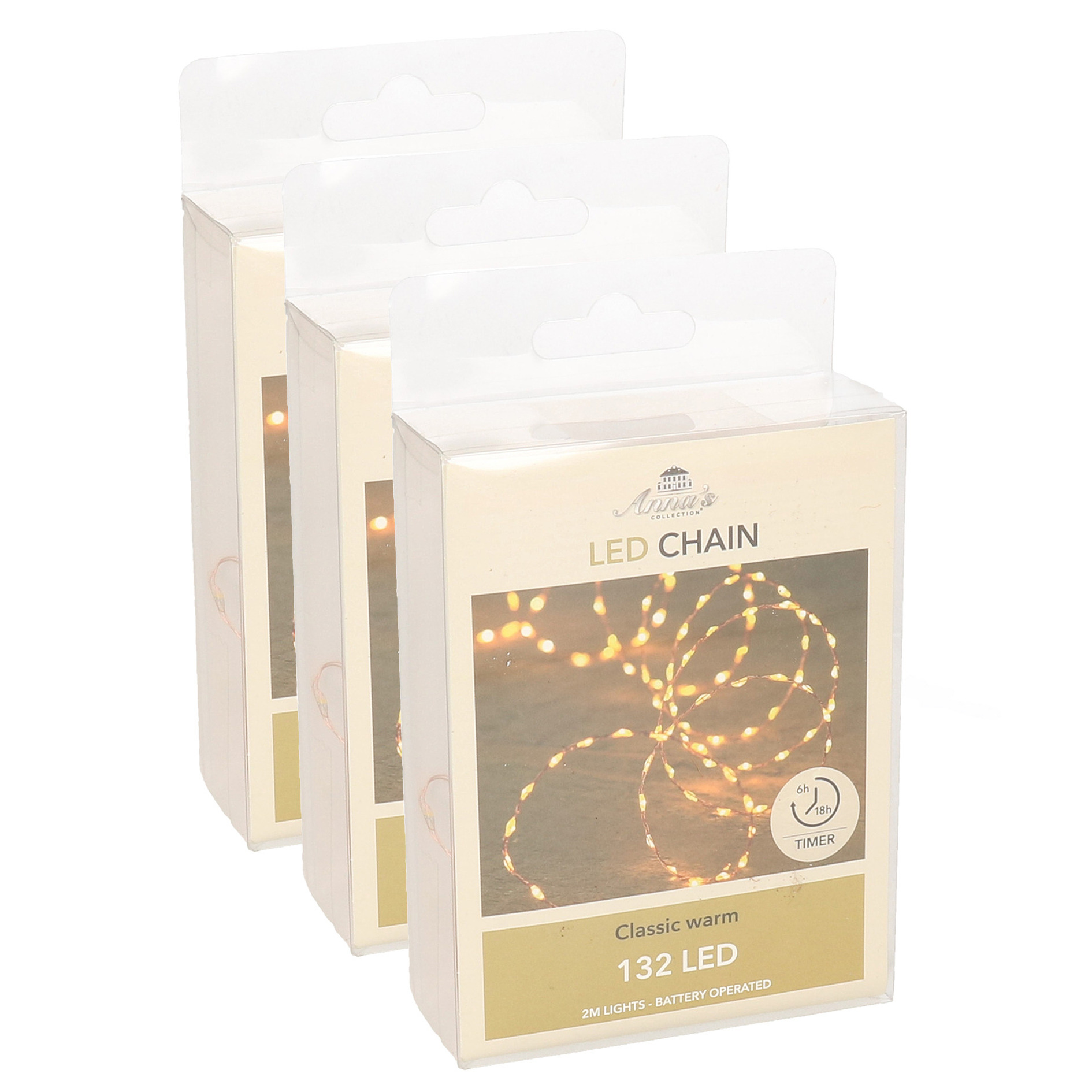 Draadverlichting - 3x - koper - 132 led lampjes - klassiek warm wit - batterij - timer - lichtsnoer -