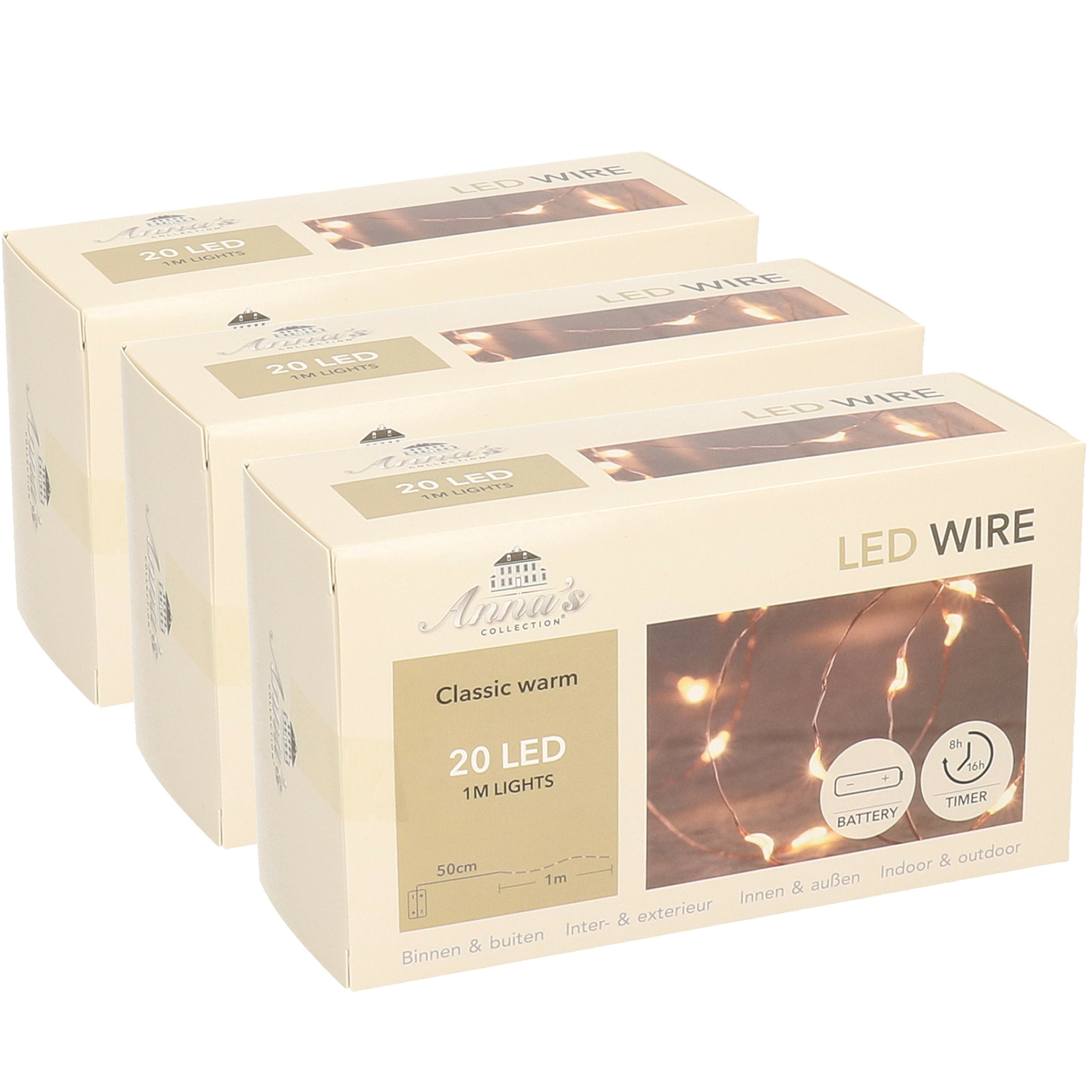 3x Koperen kerstverlichting met timer 20 LED lampjes 1 meter -