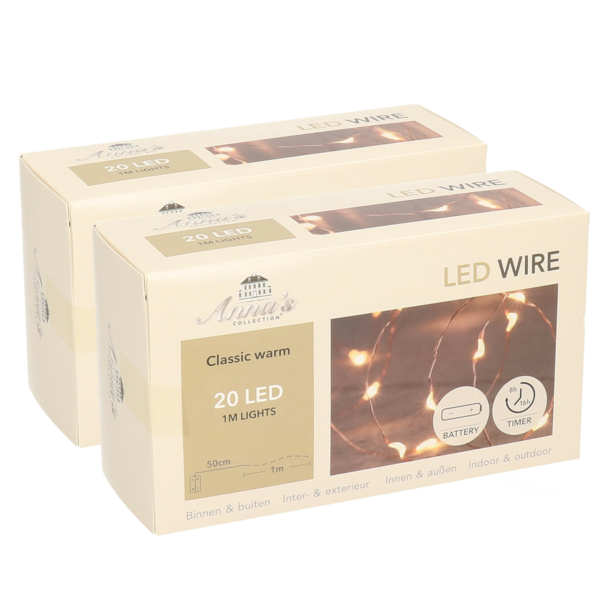 2x Koperen draadverlichting met timer 20 LED lampjes 1 meter -