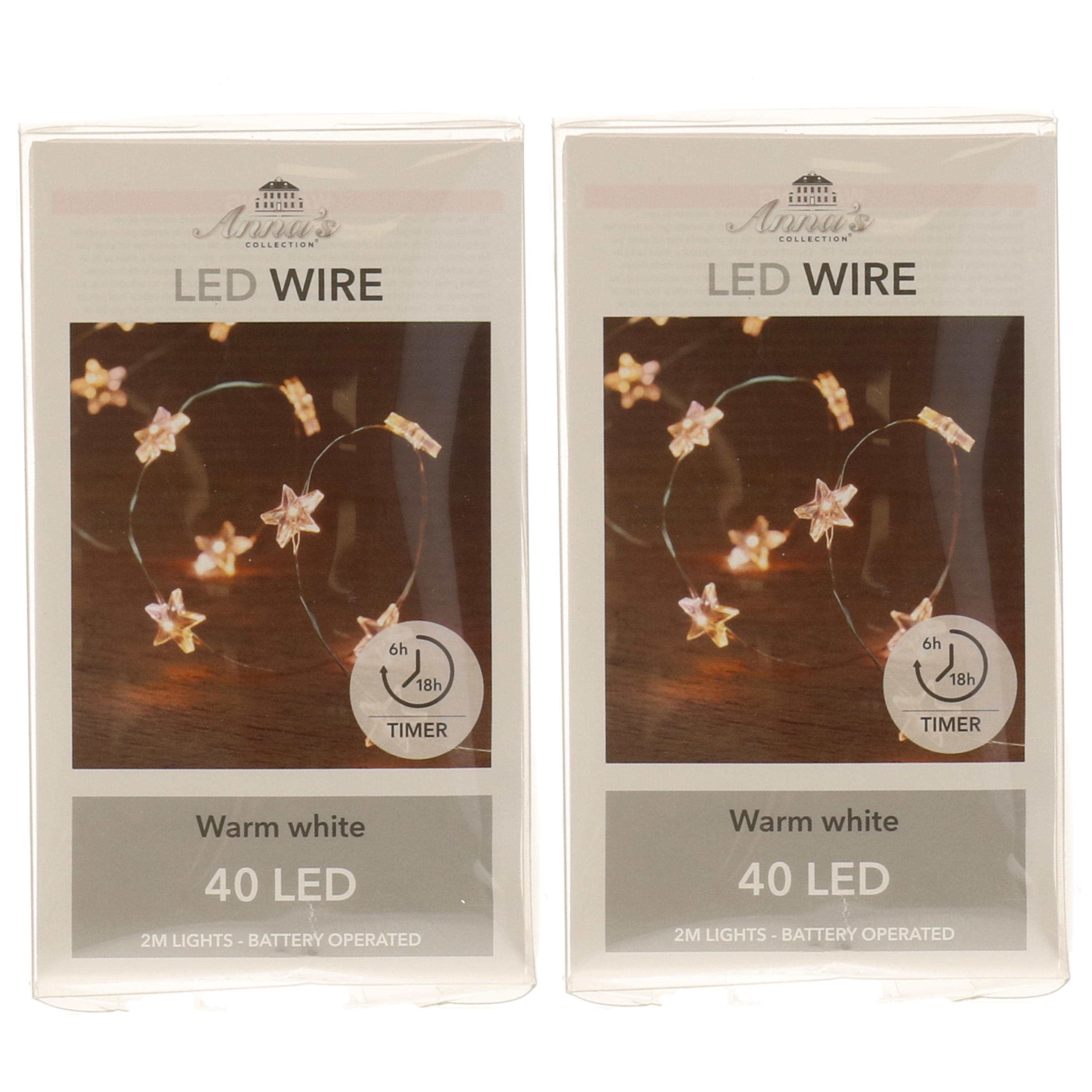 Draadverlichting lichtsnoer - 2x - 40 sterren - lampjes - led - warm wit - 200 cm - lichtdraad -