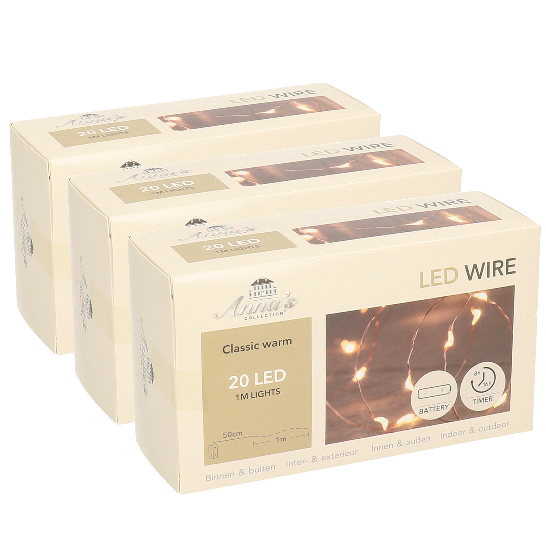 3x Koperen draadverlichting met timer 20 LED lampjes 1 meter -