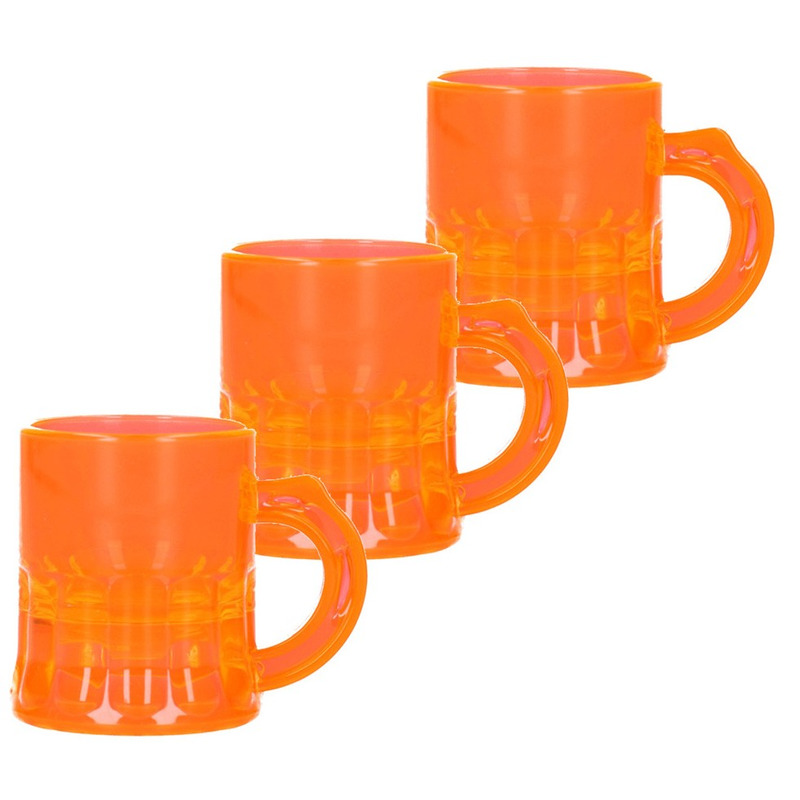 100x Shotglaasjes fluor oranje met handvat 2,5cl -