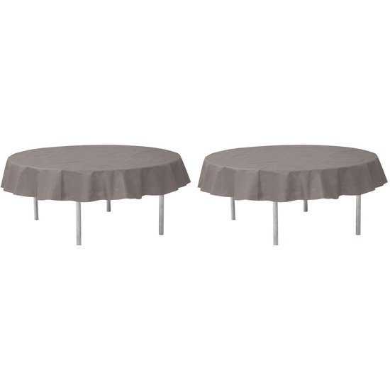 Feest tafelkleed/tafellaken rond - 2x - grijs - 240 cm - non woven polypropyleen stof -
