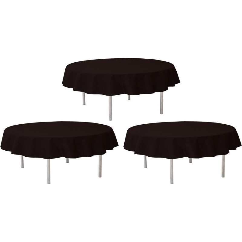 Feest tafelkleed/tafellaken rond - 3x - zwart - 240 cm - non woven polypropyleen stof -