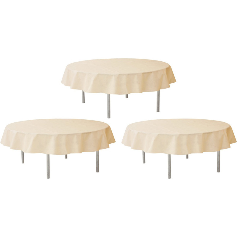 Feest tafelkleed/tafellaken rond - 3x - ivoorwit - 240 cm - non woven polypropyleen stof -