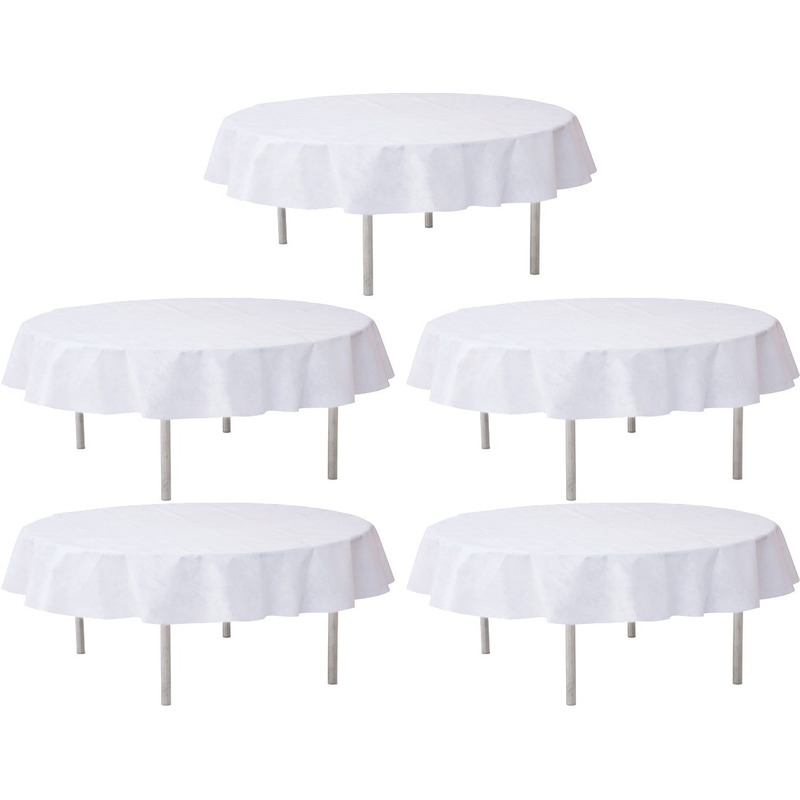 5x Bruiloft witte ronde tafelkleden/tafellakens 240 cm non woven polypropyleen -
