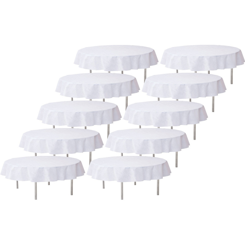 10x Bruiloft witte ronde tafelkleden/tafellakens 240 cm non woven polypropyleen -