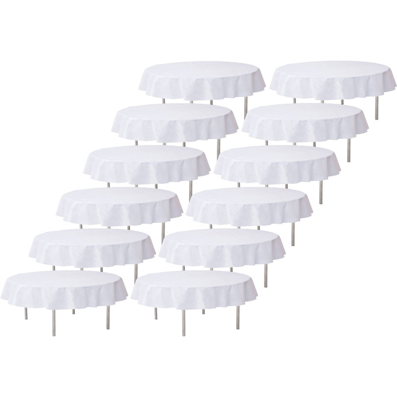 12x Bruiloft witte ronde tafelkleden/tafellakens 240 cm non woven polypropyleen -