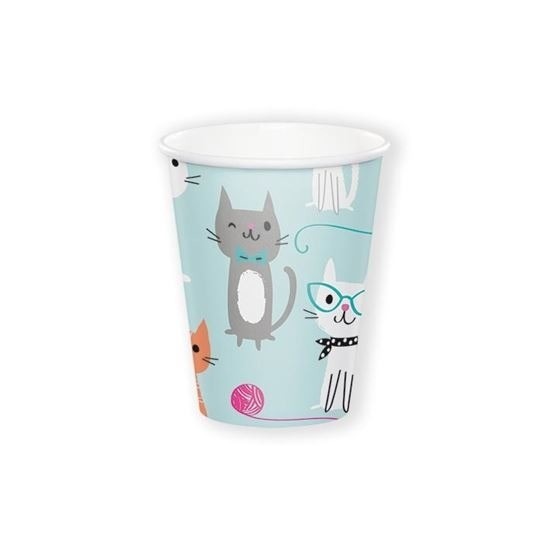 Katten/poezen verjaardag feest thema bekertjes - 16x stuks - 250 ml - wegwerpbekertjes - karton -