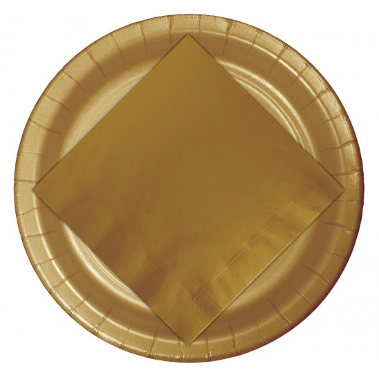 Feestbordjes/BBQ bordjes karton - 72x - goud - 23 cm -