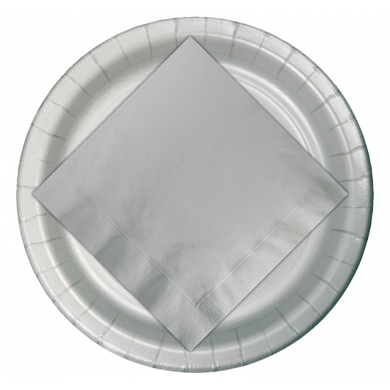Feestbordjes/bbq bordjes karton - 48x - zilver - 23 cm -