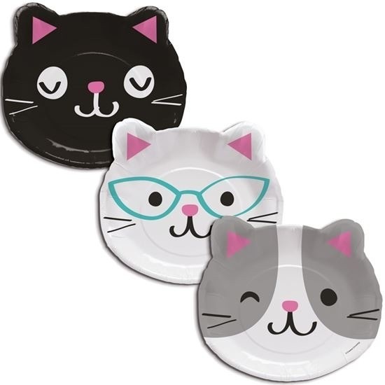24x Katten/poezen thema bordjes van karton 3D 23 cm -