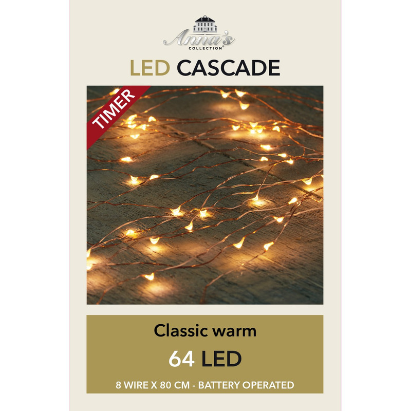 2x Cascade draadverlichting 64 witte lampjes op batterij -