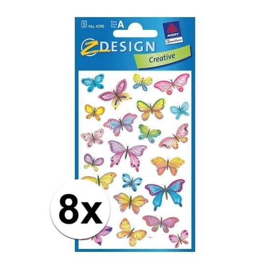 8x Vlinder stickers 3 vellen -