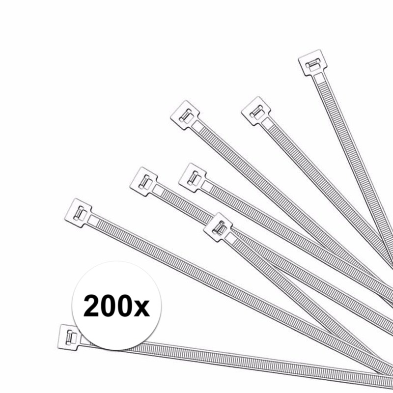 200x Kabelbinders wit 200 x 2,5 mm -