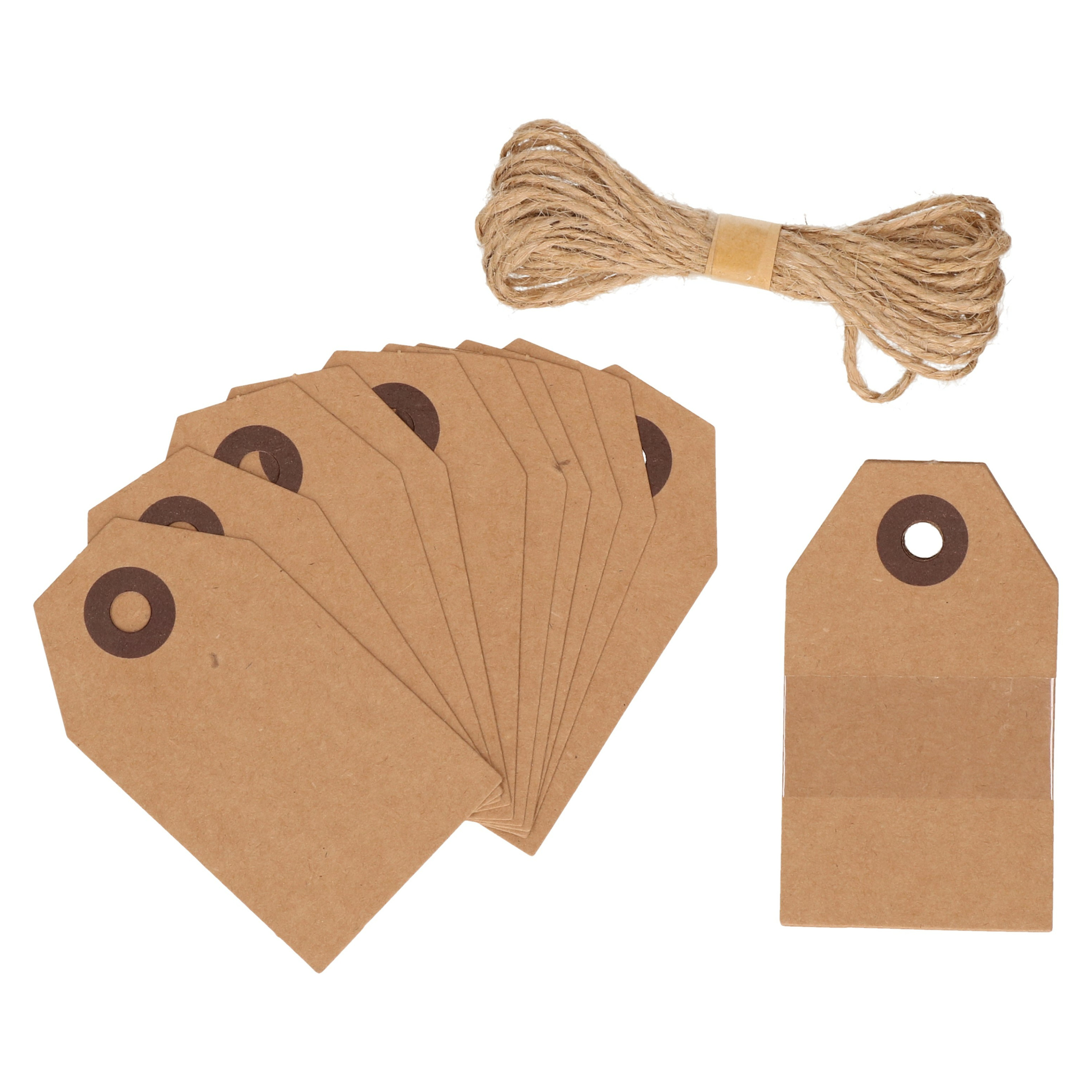 60x Cadeau tags/labels kraftpapier/karton aan jute touw 7 cm -
