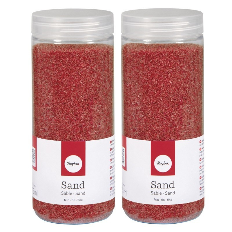Hobby Fijn decoratie zand korrels - 2x - rood - 475 ml - zandkorrels - knutselmateriaal -