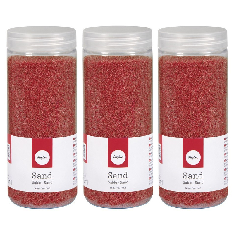 Hobby Fijn decoratie zand korrels - 3x - rood - 475 ml - zandkorrels - knutselmateriaal -