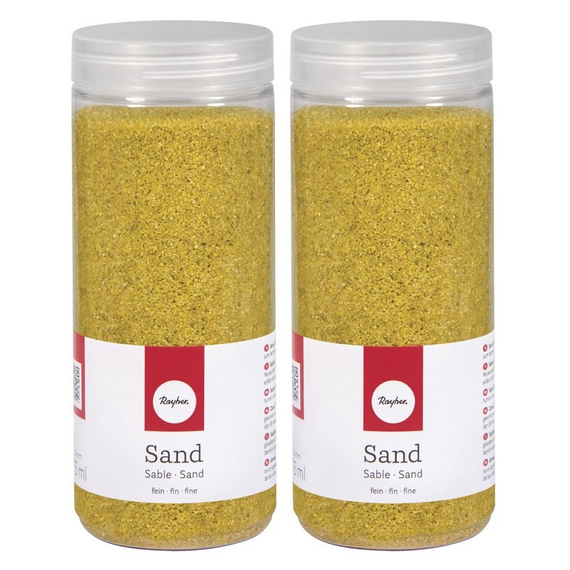 Hobby Fijn decoratie zand korrels - 2x - geel - 475 ml - zandkorrels - knutselmateriaal -