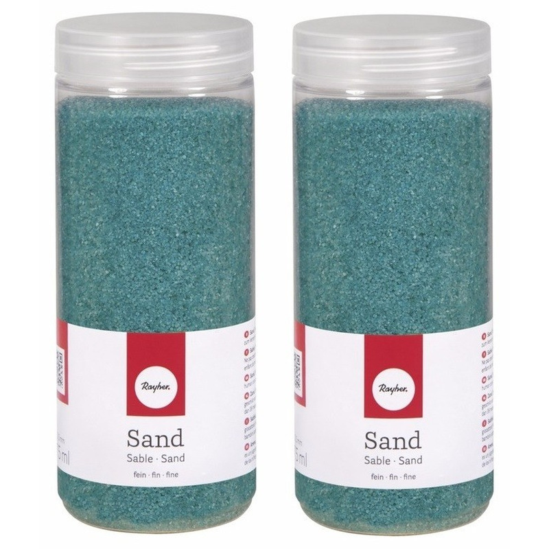 Hobby Fijn decoratie zand korrels - 2x - turquoise - 475 ml - zandkorrels - knutselmateriaal -