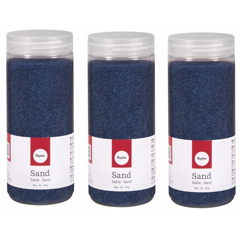 Hobby Fijn decoratie zand korrels - 3x - blauw - 475 ml - zandkorrels - knutselmateriaal -