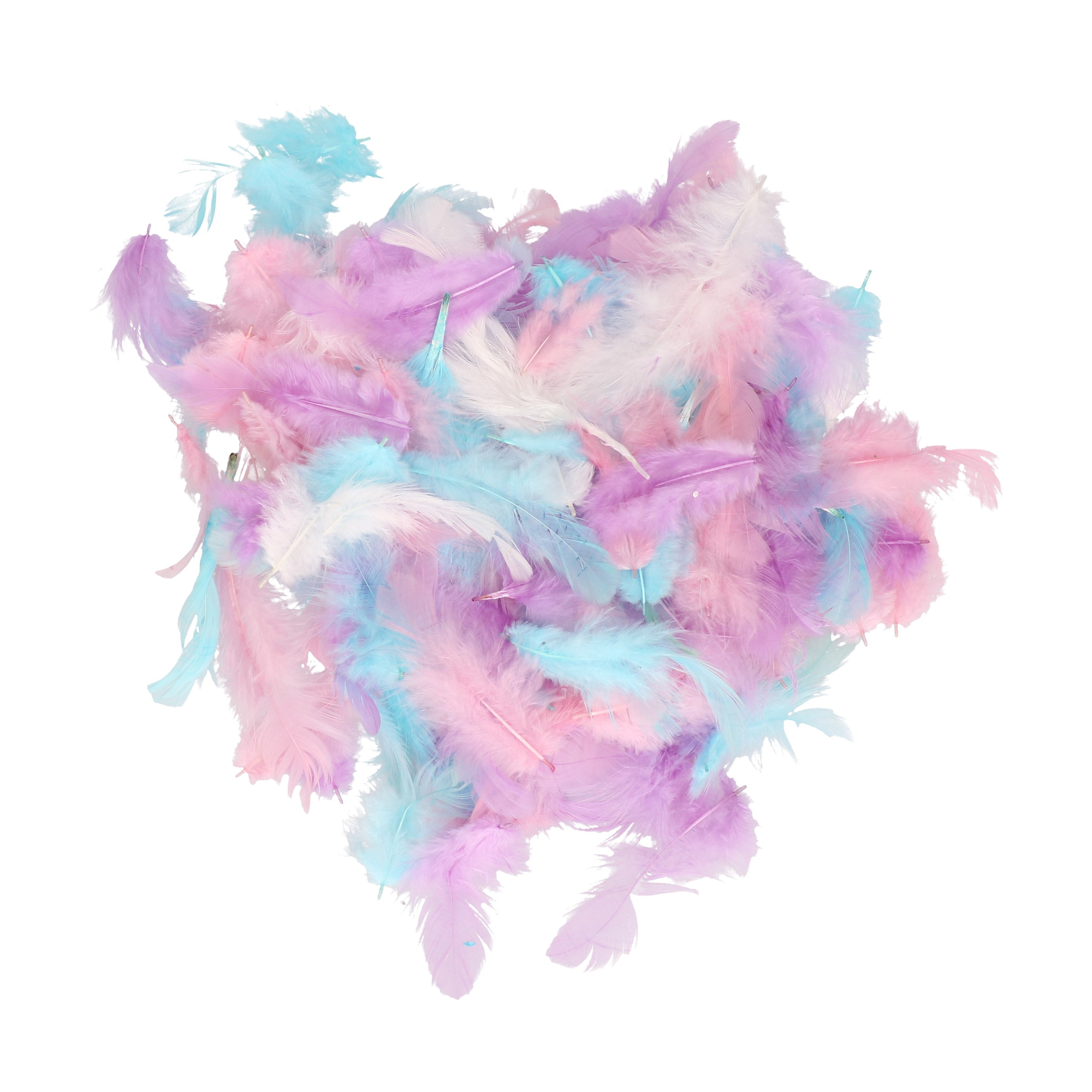 Decoratie hobby sierveren/veertjes - 50x - zakjes van 10 gram - pastel tinten mix -