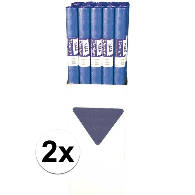 2x Blauw papieren tafelkleed op rol -