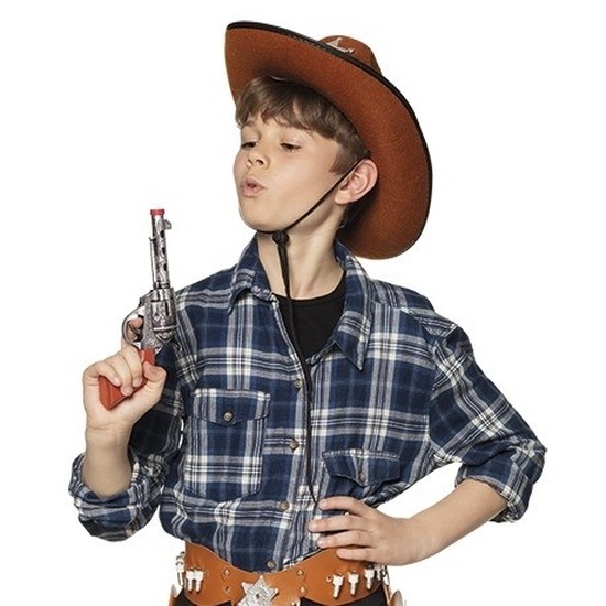 2x Speelgoed cowboy revolvers/pistolen zilver 20 cm -