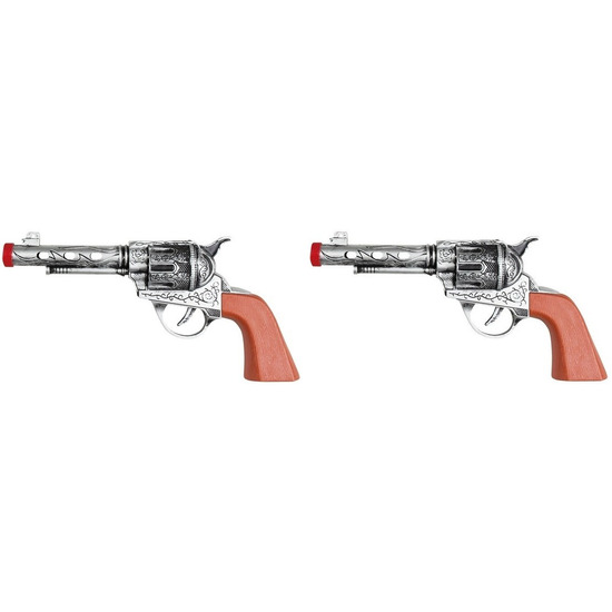 2x Western revolver/pistolen zilver 22 cm -