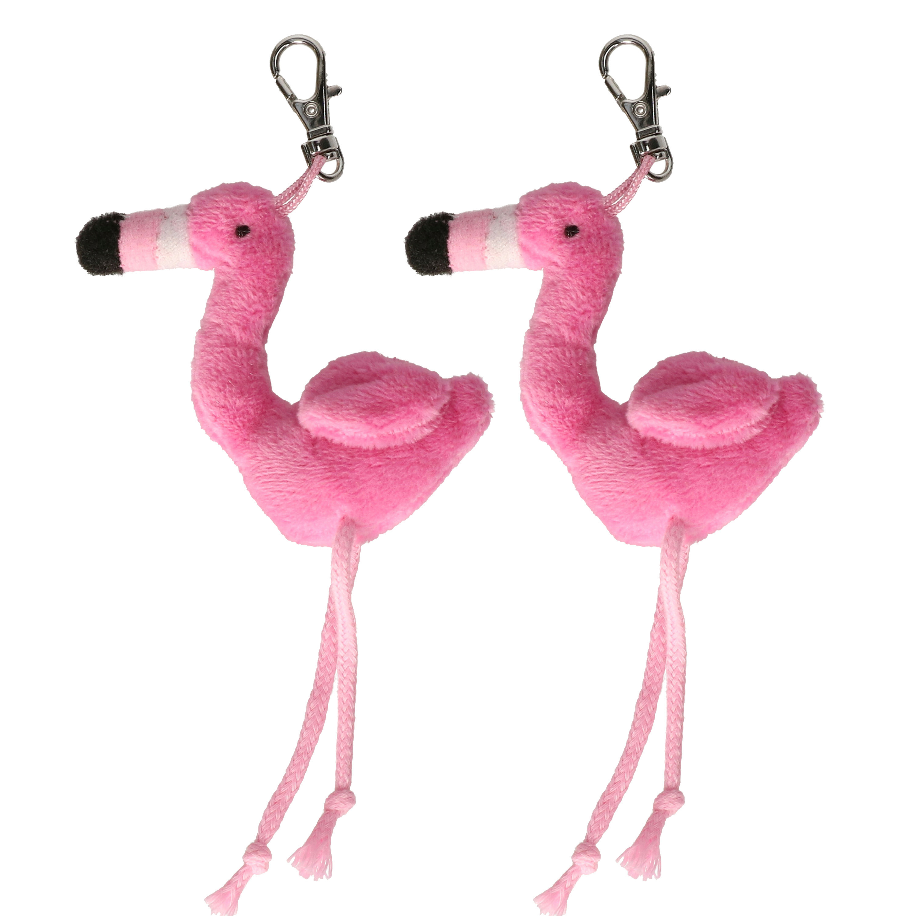Knuffeldier Flamingo vogel sleutelhanger - 2x - pluche knuffeltjes - roze - 6 cm -