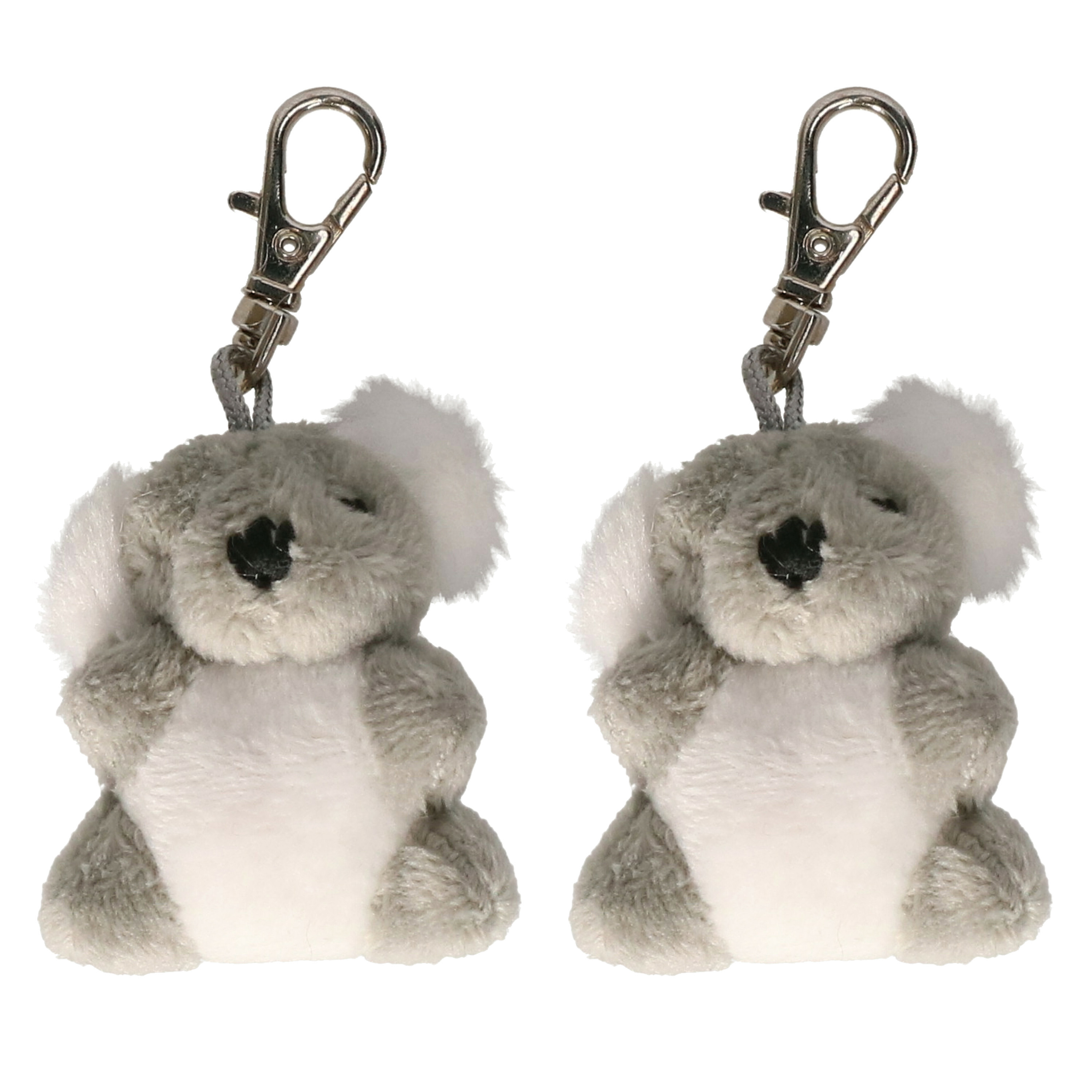 Nature Planet Koala knuffel - 2x - pluche stof - sleutelhangers - 6 cm - grijs - cadeau knuffels -