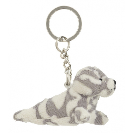 2x Pluche gevlekte zeehond knuffel sleutelhanger 8,5 cm -