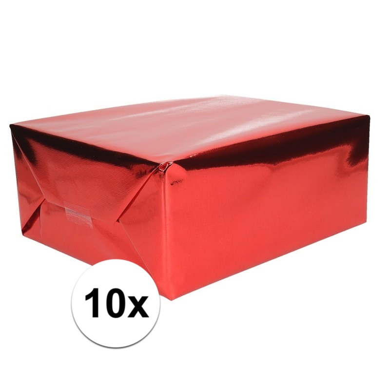 10x Inpakpapier/cadeaupapier rood metallic 400 x 50 cm op rol -