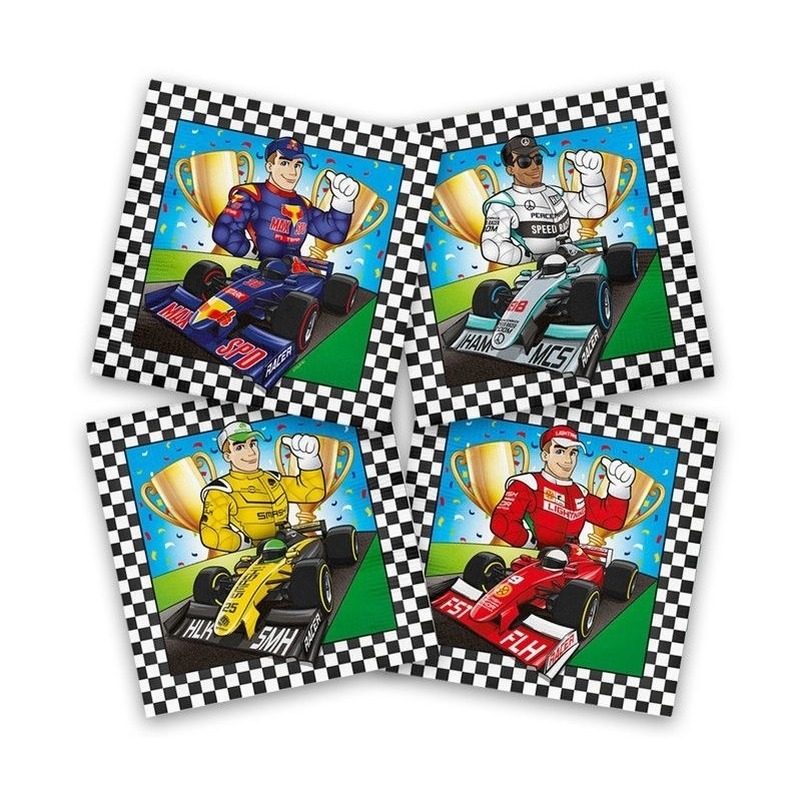 20x Race/Formule 1 themafeest servetten gekleurd 33 x 33 cm papi -