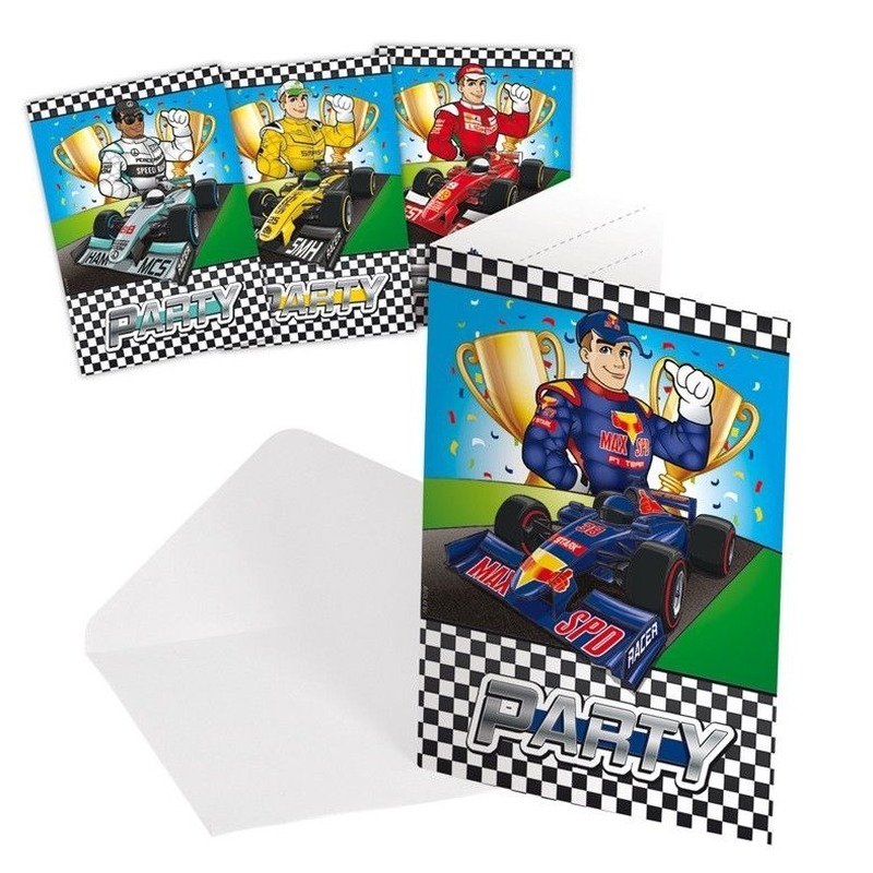 8x Race/Formule 1 thema uitnodigingen -